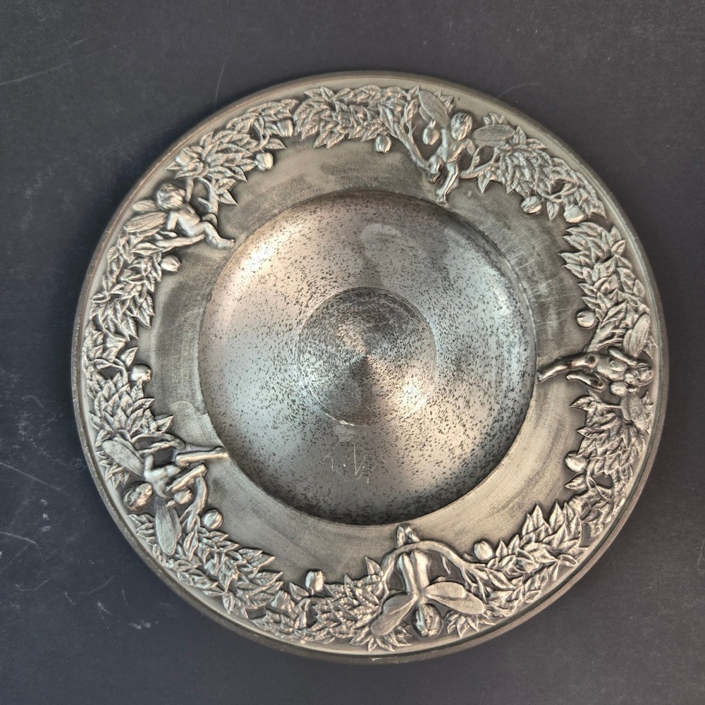 Selangor Pewter 97% Cherub Fairy Relief Decorative Plate Shallow Bowl 6.25 inch